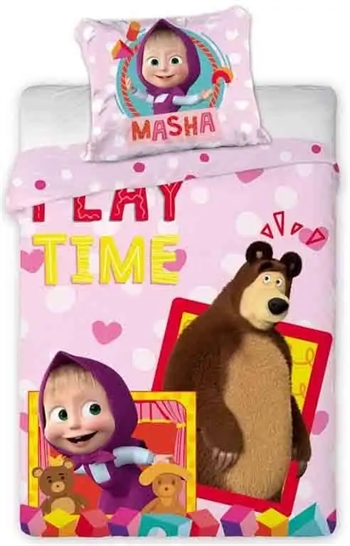 Billede af Junior sengetøj 100x140 cm - Masha og bjørn junior sengesæt - 2 i 1 design - 100% bomuld